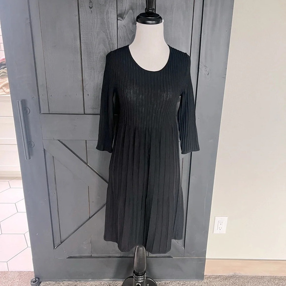 NWOT Eileen Fisher Washable Wool Scoop Neck Dress Black Minimalist Casual Women - Picture 2 of 10